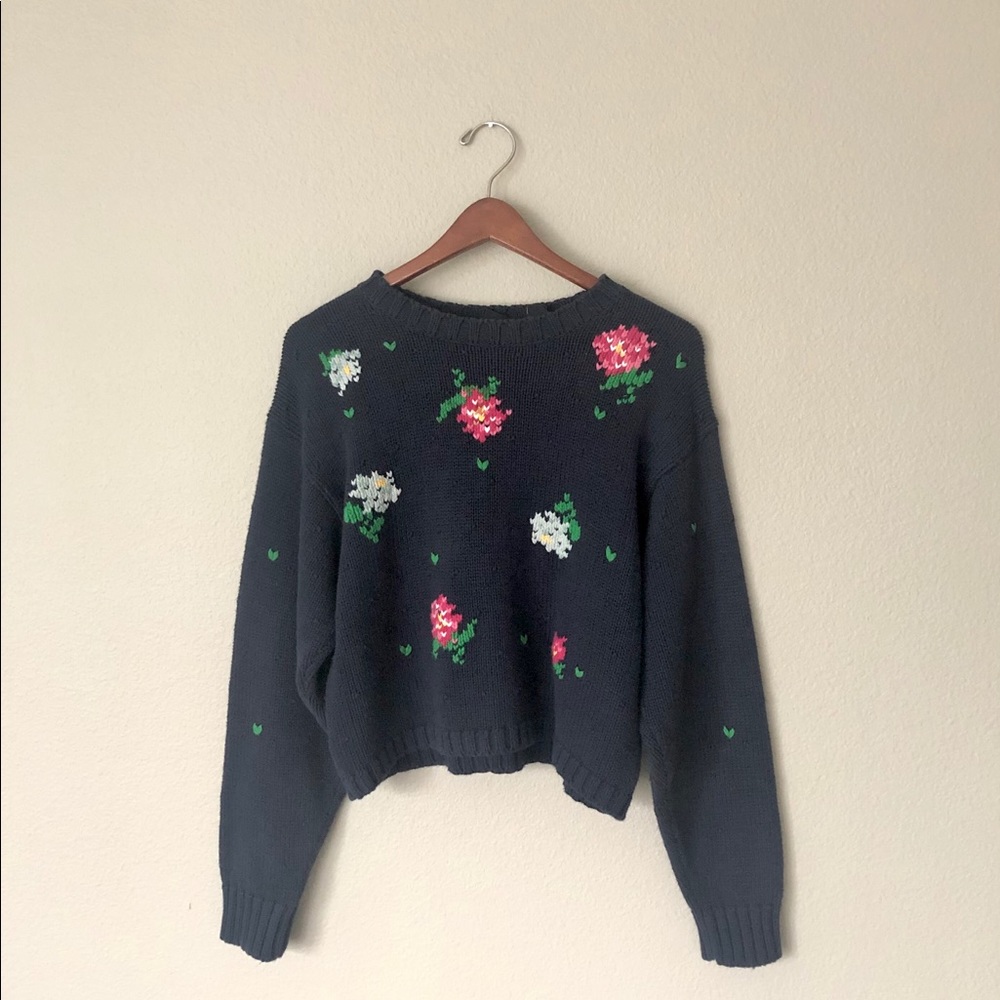 SOLD ~ Vintage Embroidered Flower Sweater